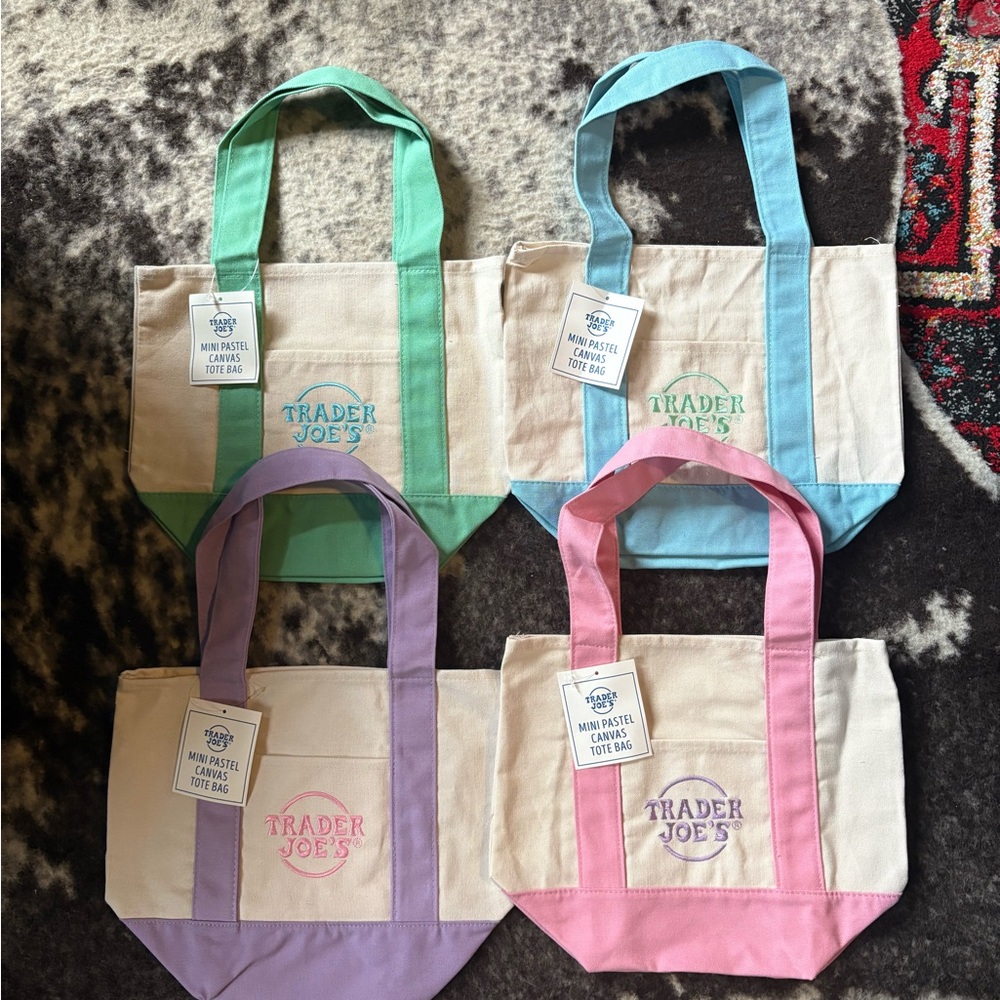 TJ Mini Canvas Tote Bag Set - Green, Blue, Purple, Pink